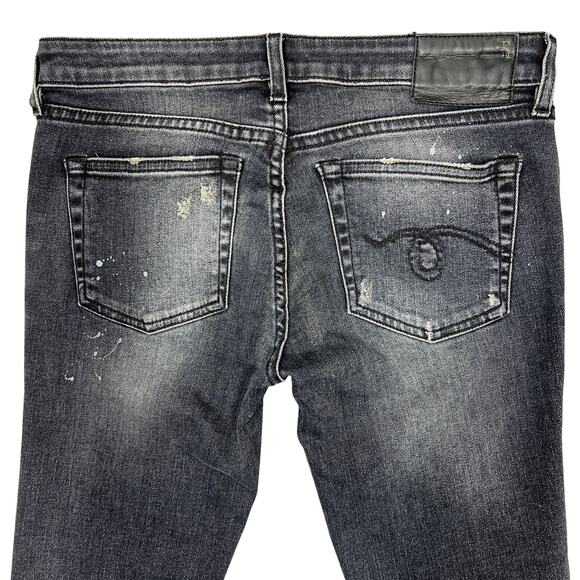R13 Kate Skinny Jeans Women's 25" Orion Black Paint Splatter Distressed Goth Emo - Picture 7 of 15